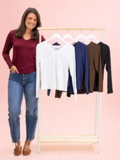 Long Sleeve Essential V Neck Tee By DD Design | S-3XL