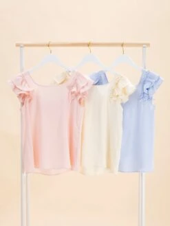 Textured Bow Knot Frilled Butterfly Sleeve Blouse | S-2XL