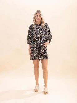 Floral Corduroy Puff Sleeve Baby Doll Dress S-2XL