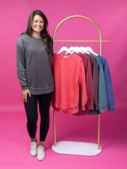 DD Design Garment Wash Long Sleeve Rounded Hem Sweatshirt | S-3XL