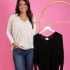 Relaxed Long Sleeve V Neck Top | S-3X