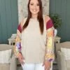Mixed Print Long Sleeve Drop Shoulder Top | S-L Easel