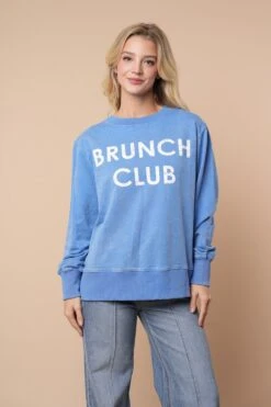 "Brunch Club" Graphic Long Sleeve Knit Pullover | S-3XL White Birch