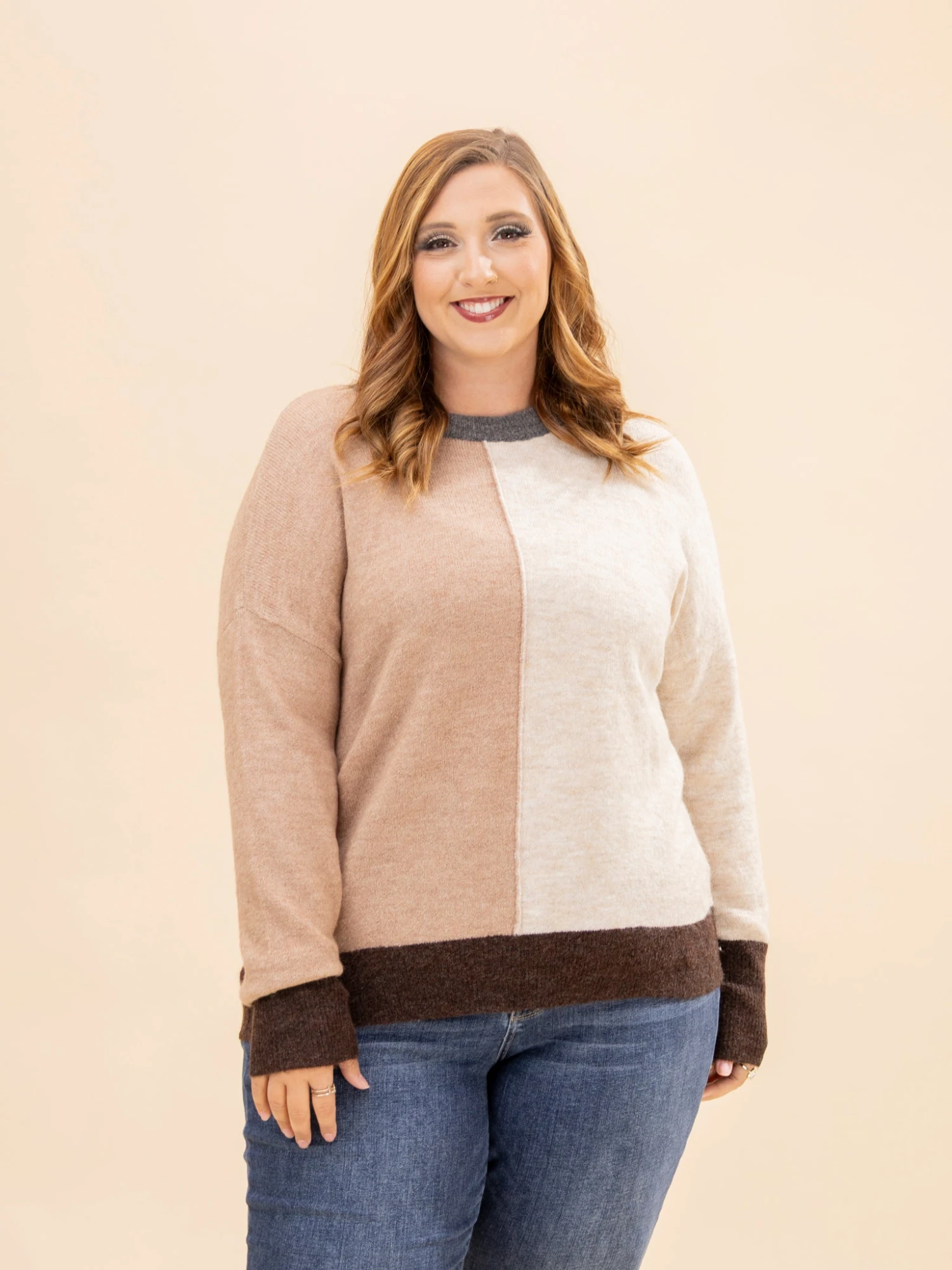 Color Block Front Seam Long Sleeve Knit Sweater | S-L 6 Color Block Front Seam Long Sleeve Knit Sweater | S-L - Image 6