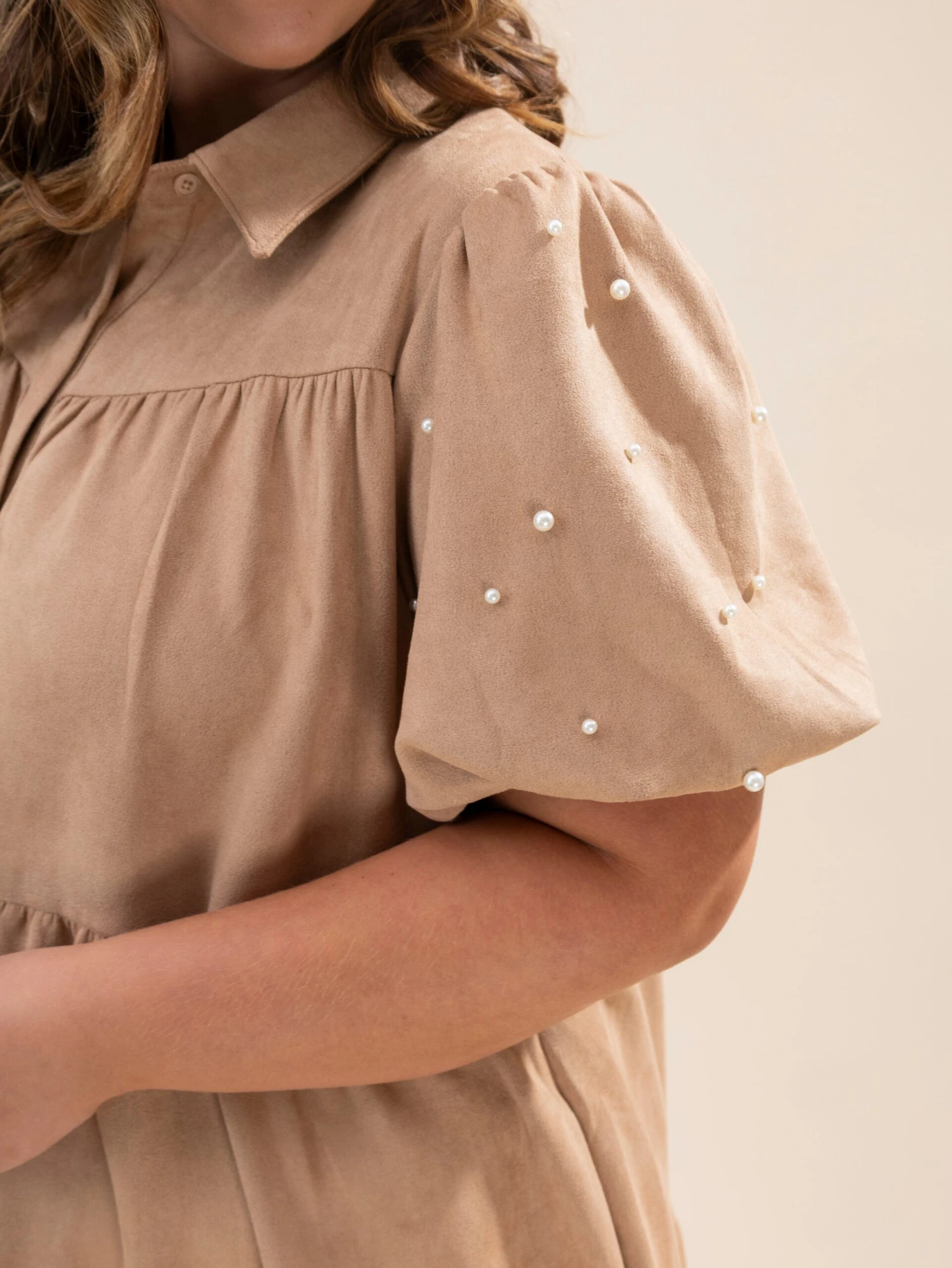 Tiered Puff Sleeve Shirt Dress With Pearl Accents | S-3XL Western 4 Tiered Puff Sleeve Shirt Dress With Pearl Accents | S-3XL Western - Image 4