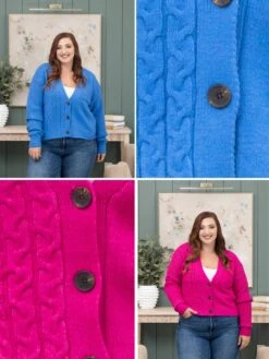 Solid Color Cable Knit Long Sleeve Cardigan | S - L