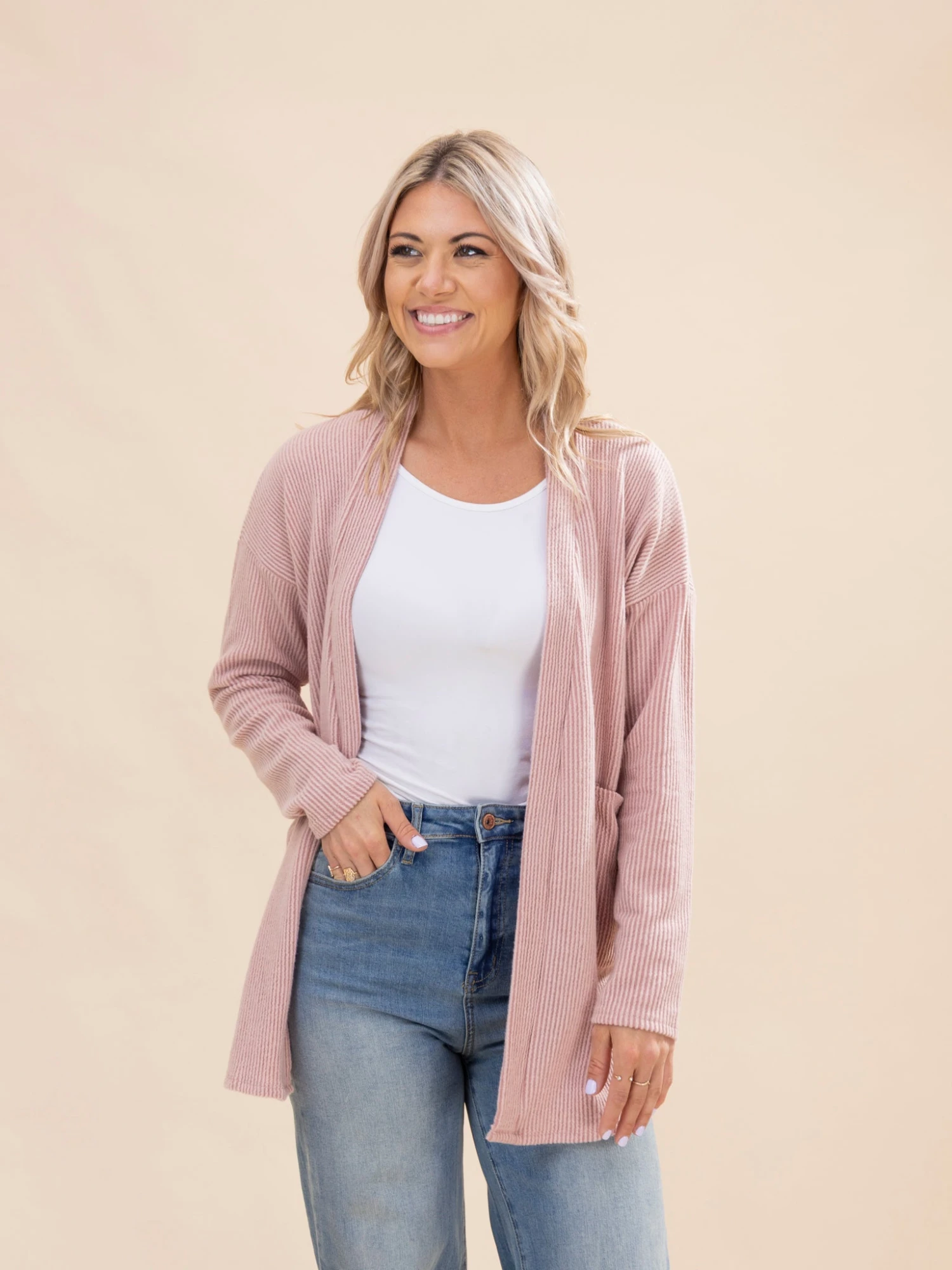 Raised Rib Solid Long Sleeve Open Cardigan | S-3XL 2 Raised Rib Solid Long Sleeve Open Cardigan | S-3XL - Image 2