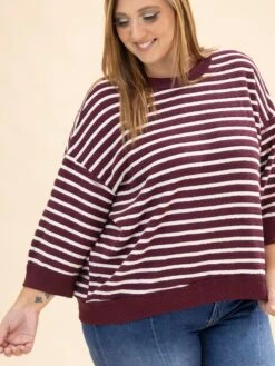 Striped Print Round Neck Top | S-L -Discount Divas Shop fea2450006335ccca743d653522ebd97