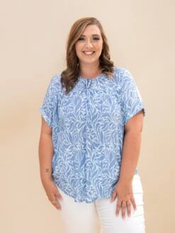Textured Abstract Print Top With Tie Detail | S-L