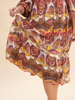 Abstract Print Midi Dress With Smocked Yoke | S-L Western -Discount Divas Shop febaedcd51b06c5d984fe4ff145c762e