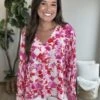 Long Sleeve Floral V Neck Top | S-L