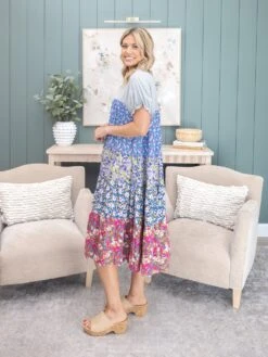 Mixed Print Tiered Midi Dress | S-L -Discount Divas Shop ffd723b9b52b46f24c56db46dcd8d3e3