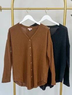 Brushed Waffle Knit Button Up Top | S-3X