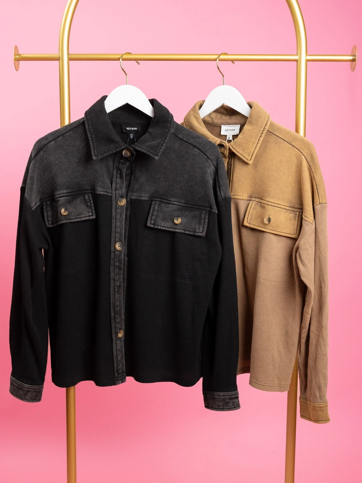 Mineral Washed Thermal Mixed Button Down Collared Shacket | S - 3XL 1 Mineral Washed Thermal Mixed Button Down Collared Shacket | S - 3XL