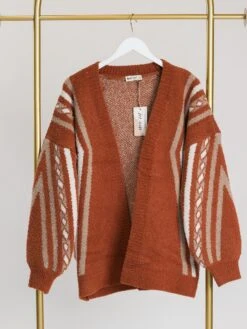 Aztec Geometric Pattern Open Front Long Sleeve Knit Cardigan | S - 3XL