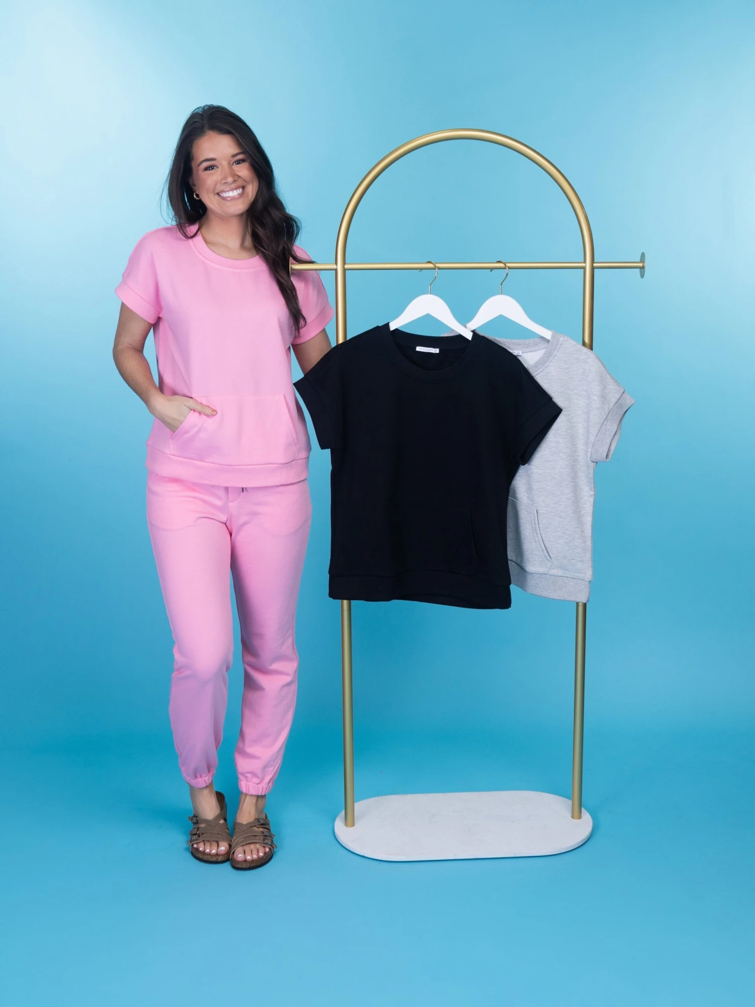 STACCATO Short Sleeve Crewneck Lounge Sweatshirt W/ Kangaroo Pocket | S-L Set W/ Sku49482 1 STACCATO Short Sleeve Crewneck Lounge Sweatshirt W/ Kangaroo Pocket | S-L Set W/ Sku49482