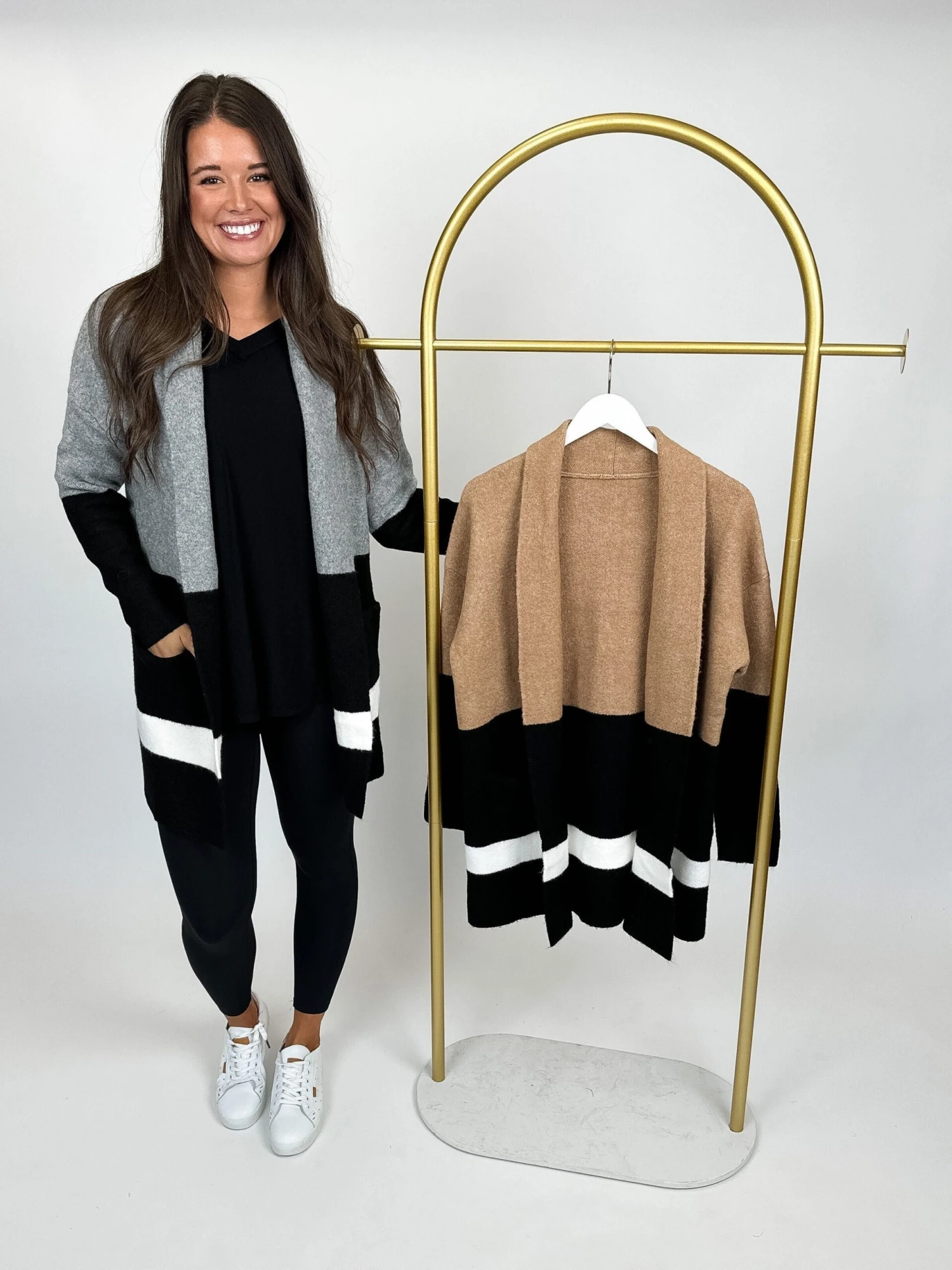 Color Block Open Front Long Sleeve Cardigan W/ Pockets | S-XL 1 Color Block Open Front Long Sleeve Cardigan W/ Pockets | S-XL