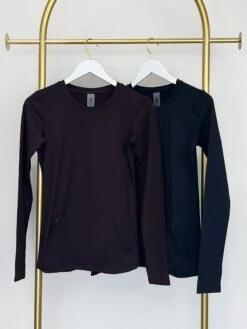 Mono B Brushed Interior Long Sleeve Round Neck Active Top | S - 3XL