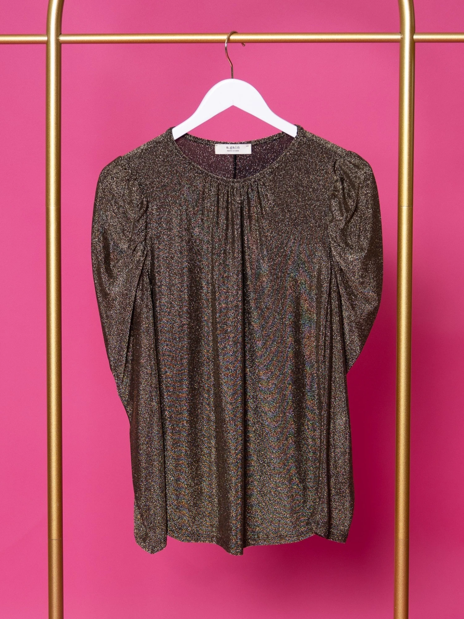 Long Puff Sleeve Round Neck Shimmer Top | New Years Eve S-3X 2 Long Puff Sleeve Round Neck Shimmer Top | New Years Eve S-3X - Image 2