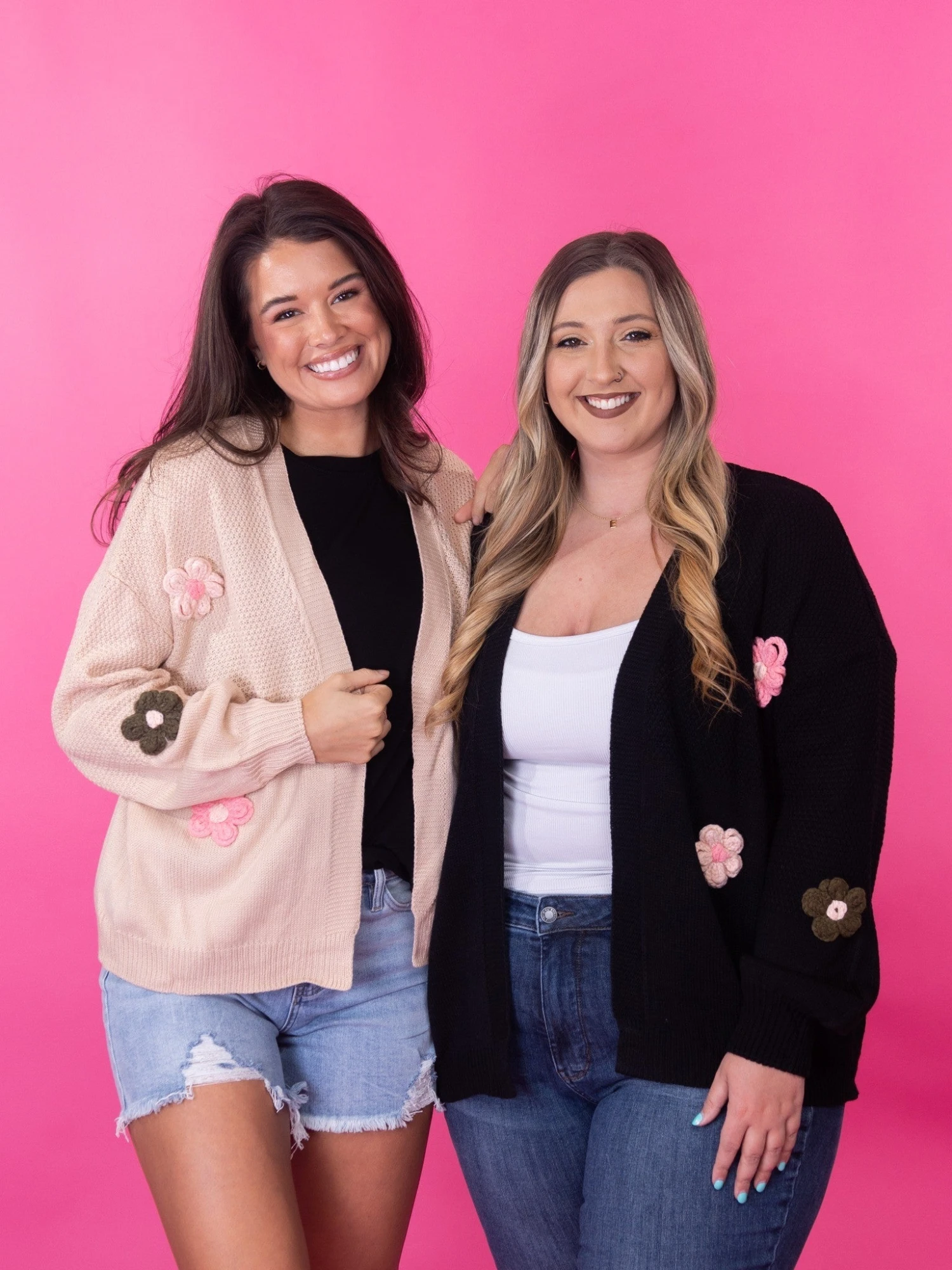 Floral Appliqué Drop Shoulder Open Front Cardigan | S-XL 1 Floral Appliqué Drop Shoulder Open Front Cardigan | S-XL