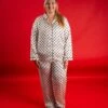 Polka Dot Button Down Long Sleeve Satin Lounge Pajama Top | S - 3X