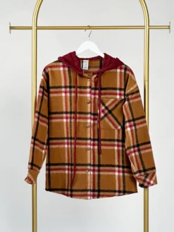 Plaid Button-Down Long Sleeve Shacket W/ Drawstring Hood | S-XL
