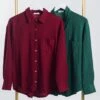 Textured Long Sleeve Button Down Collared Top | S - 3XL SET W/ Sku48025