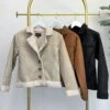 Suede Faux Fur Lined Button Down Collared Jacket | S - L