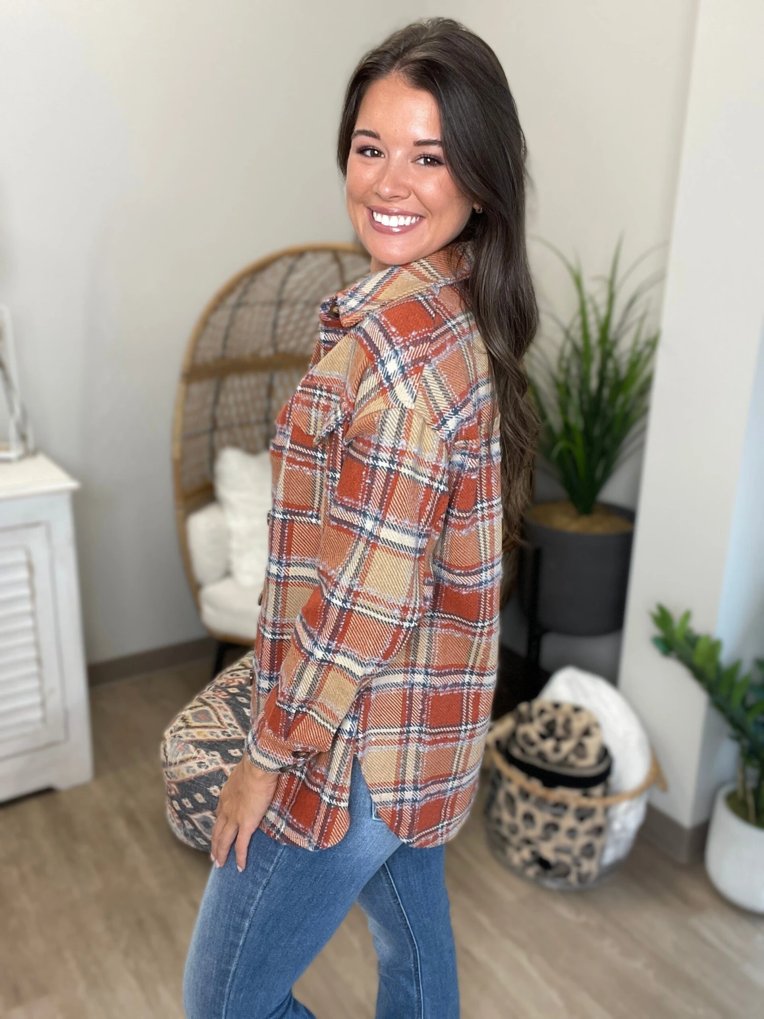 Collared Button Down Plaid Shacket W/ Slits & Flap Pockets | S - XL 2 Collared Button Down Plaid Shacket W/ Slits & Flap Pockets | S - XL - Image 2