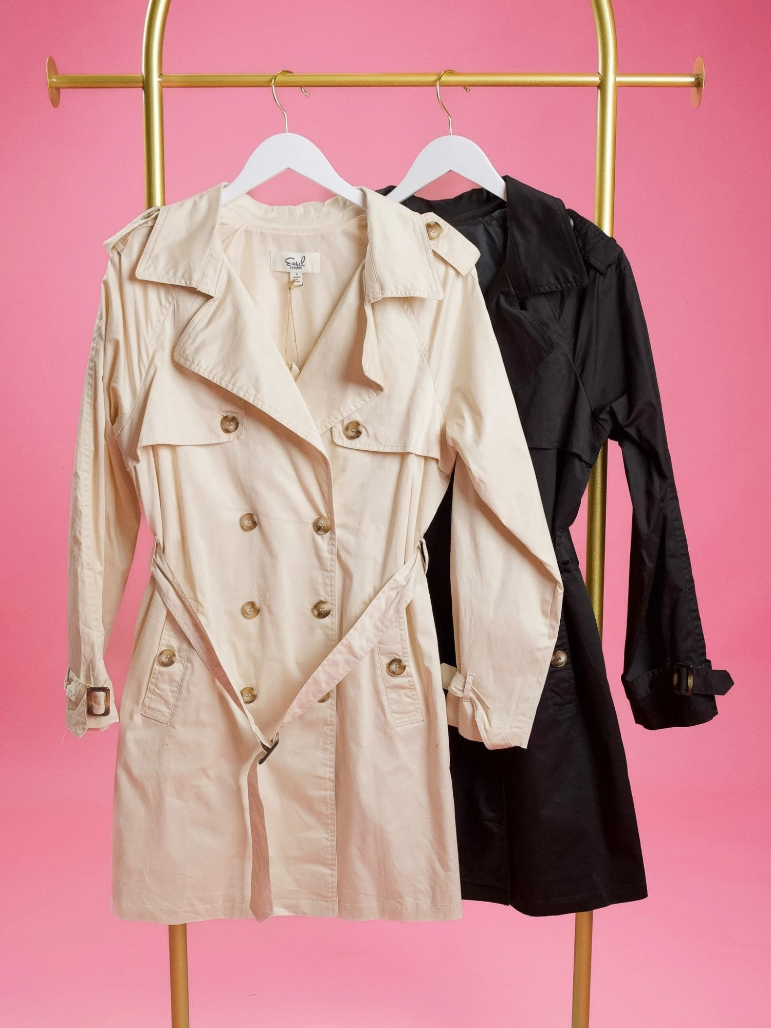 Long Sleeve Woven Collared Trench Coat W/ Belted Waist | S - L 1 Long Sleeve Woven Collared Trench Coat W/ Belted Waist | S - L
