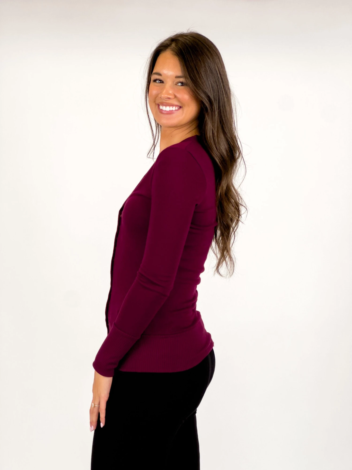 Zenana Long Sleeve Snap Button Front V Neck Cardigan | S - 3X 3 Zenana Long Sleeve Snap Button Front V Neck Cardigan | S - 3X - Image 3