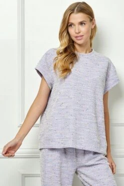 See And Be Seen Boucle Textured Short Sleeve Top | S - 3XL Set W/ Sku50091