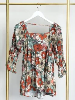 Amelia Ruffle Floral Square Neck Top | S - 3XL