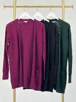 Open Front Long Sleeve Textured Cardigan W/ Pockets | S-3X