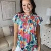 Tiered Ruffle Neckline Floral Print Top | S - XL -
