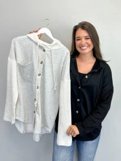 Button Up Contrast Sleeves Drawstring Hooded Jacket | S - XL -Discount Divas Shop jQxJXrhp53xyJhC5yBJc4ZcF1mjXIXZ3FW6S4glj