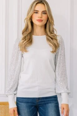 Round Neckline Sequined Long Sleeve Knit Top | S - 3XL Oddi