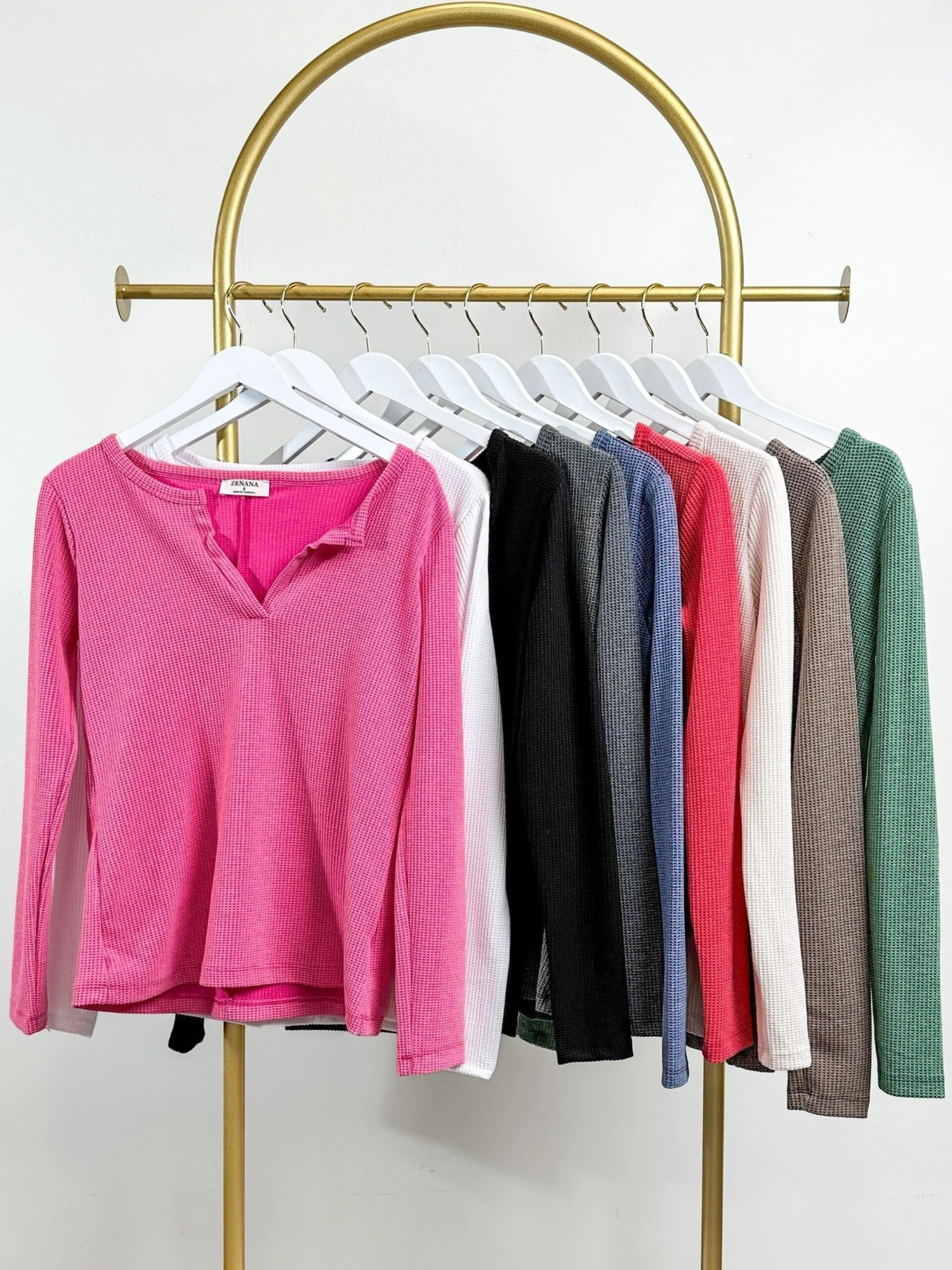 Zenana Melange V Neck Long Sleeve Waffle Knit Top | S-XL 2 Zenana Melange V Neck Long Sleeve Waffle Knit Top | S-XL - Image 2