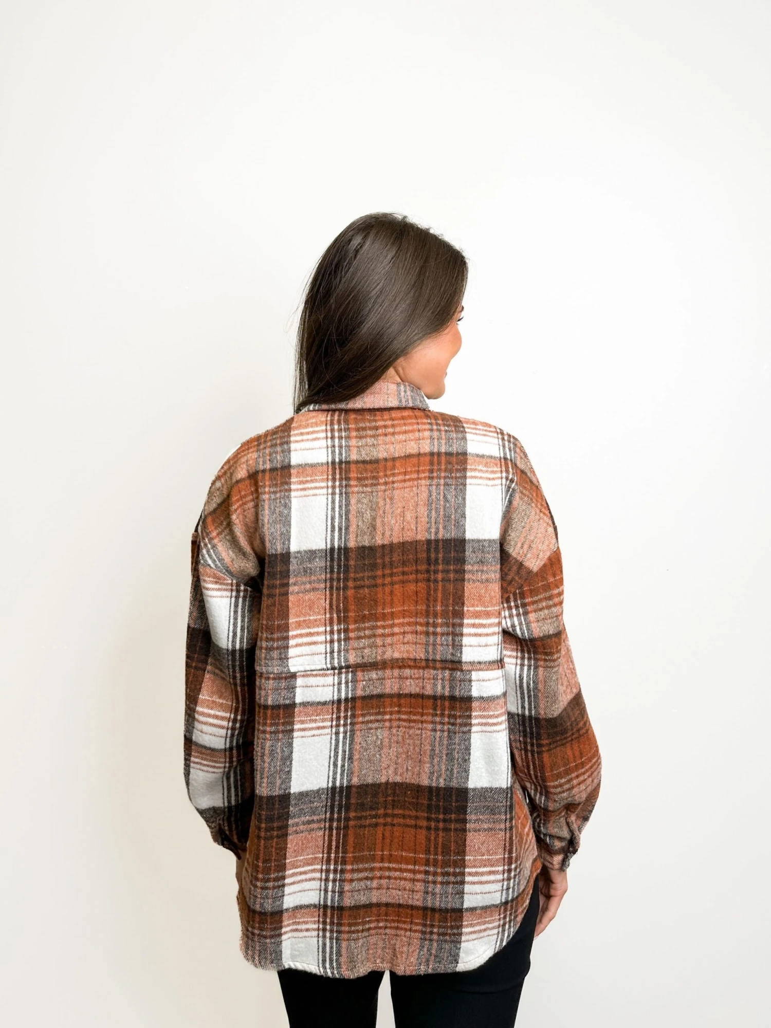 Plaid Button Down Collared Long Sleeve Shacket W/ Flap Pockets | S - 2XL 4 Plaid Button Down Collared Long Sleeve Shacket W/ Flap Pockets | S - 2XL - Image 4