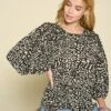 Elbow Balloon Sleeves Pintuck Detail Leopard Printed Blouse *Final Sale*