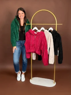 Fur Puff Zip Up Drawstring Hooded Jacket | S - L