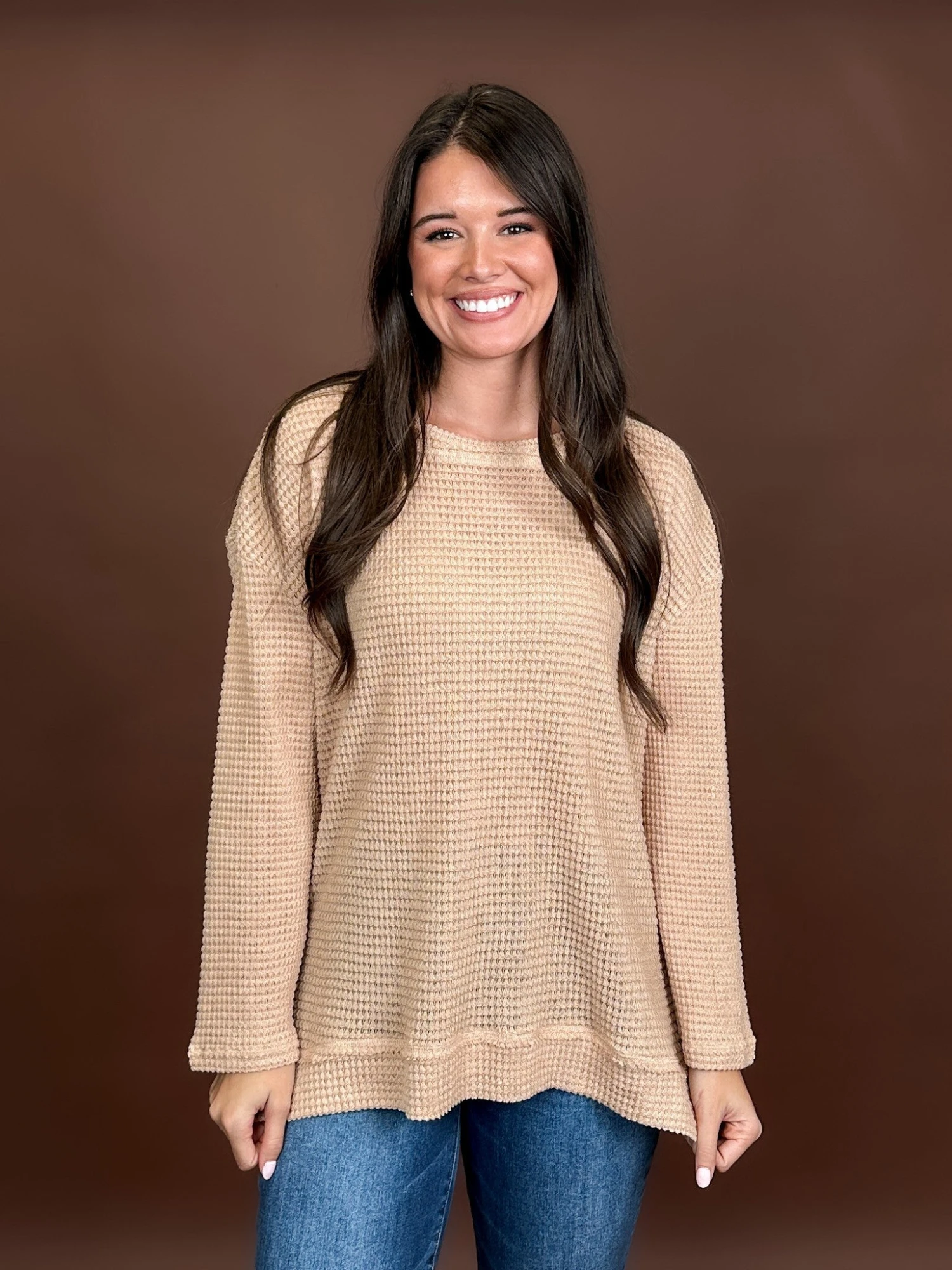 Waffle Knit Long Sleeve Oversized Round Neck Top | S - 2XL *Final Sale* 2 Waffle Knit Long Sleeve Oversized Round Neck Top | S - 2XL *Final Sale* - Image 2