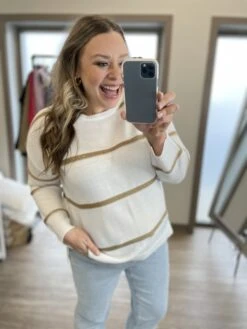 Long Sleeve Crewneck Striped Sweater | 1X-3X