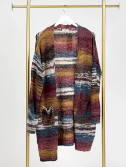 Open Front Long Sleeve Striped Cardigan W/ Pockets | S-3X