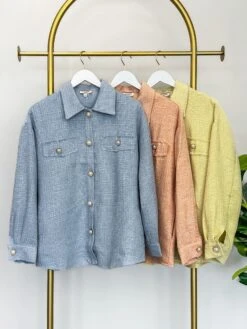 Woven Tweed Pearl Button Down Shacket | S - 3X