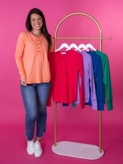 Zenana Long Sleeve Henley Top W/ Thumb Hole Cuffs | S-L