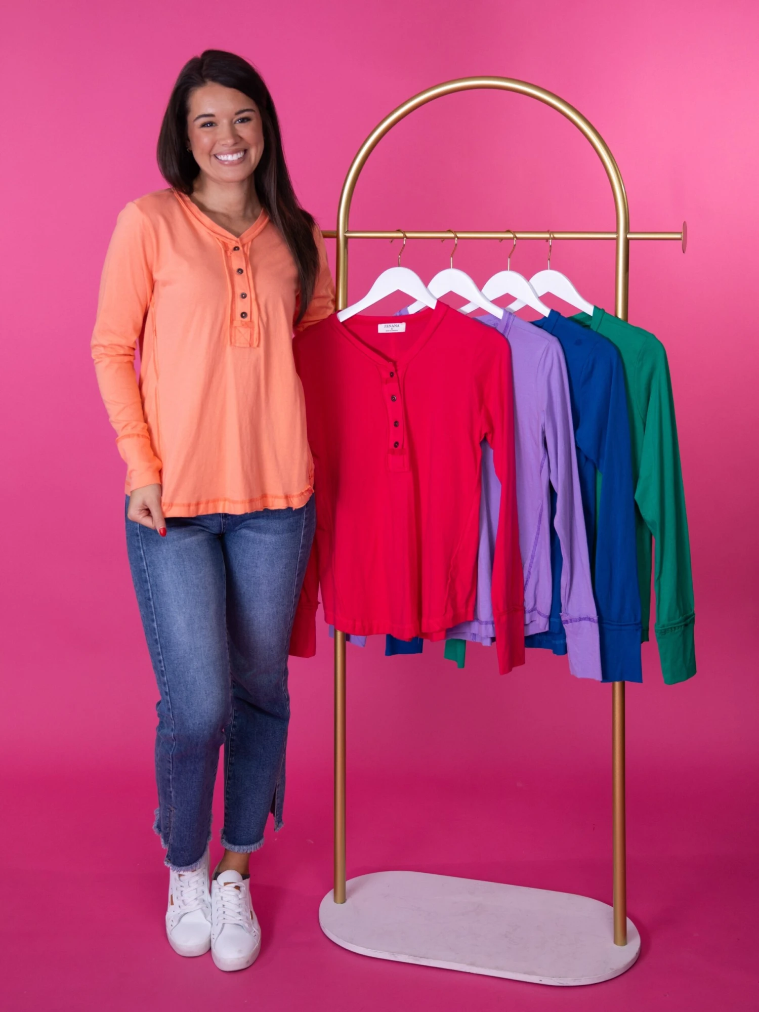 Zenana Long Sleeve Henley Top W/ Thumb Hole Cuffs | S-L 1 Zenana Long Sleeve Henley Top W/ Thumb Hole Cuffs | S-L