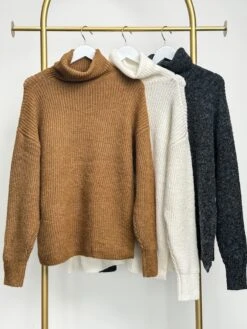 Drop Shoulders Long Sleeve Turtleneck Knit Sweater | S - L