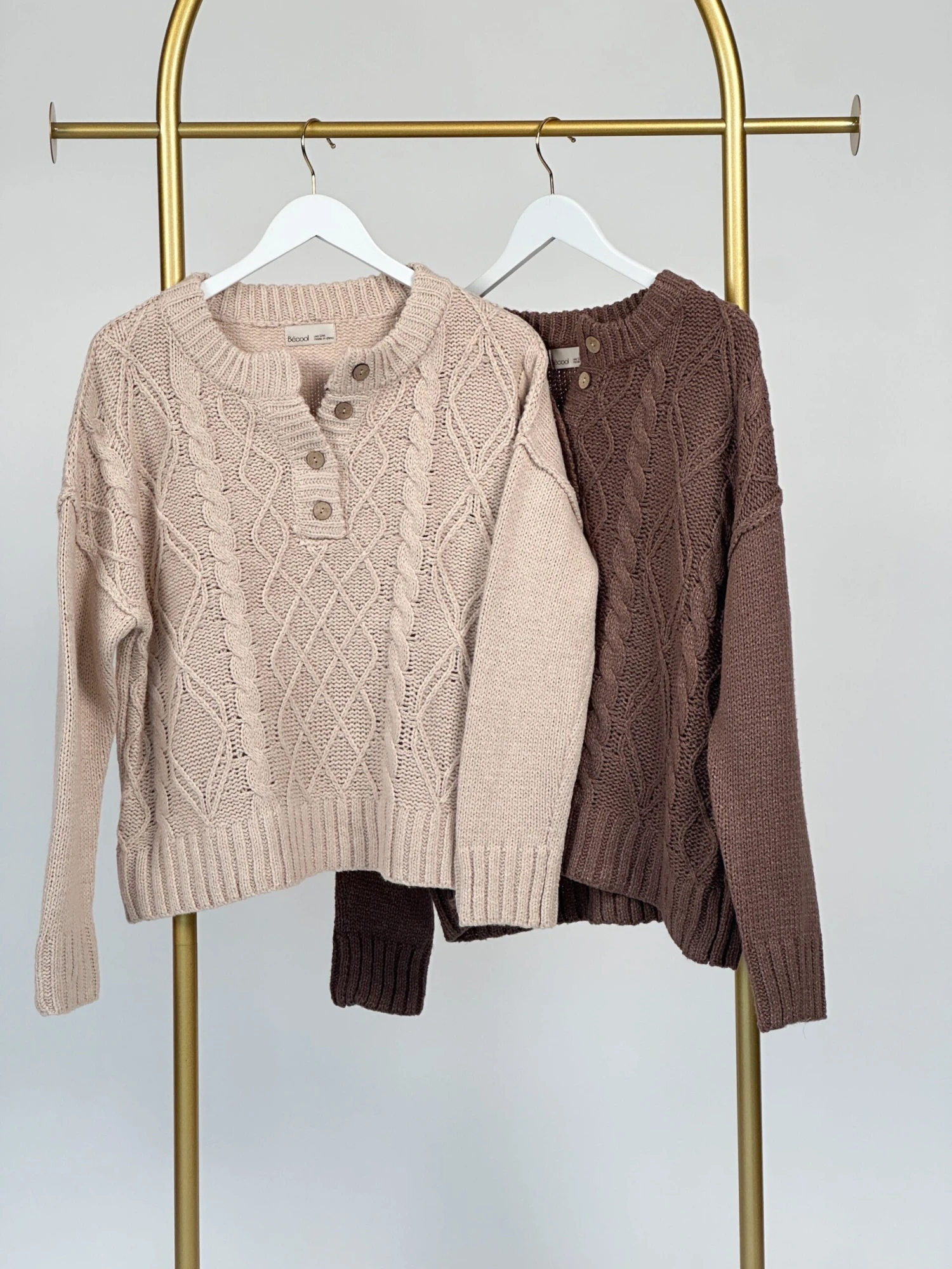 Be Cool Button Up Cable Knit Long Sleeve Round Neck Sweater | S/M - M/L 1 Be Cool Button Up Cable Knit Long Sleeve Round Neck Sweater | S/M - M/L