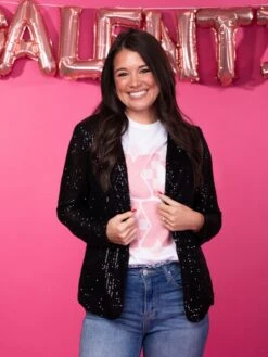 Sequined Open Front Collared Blazer | S-3X